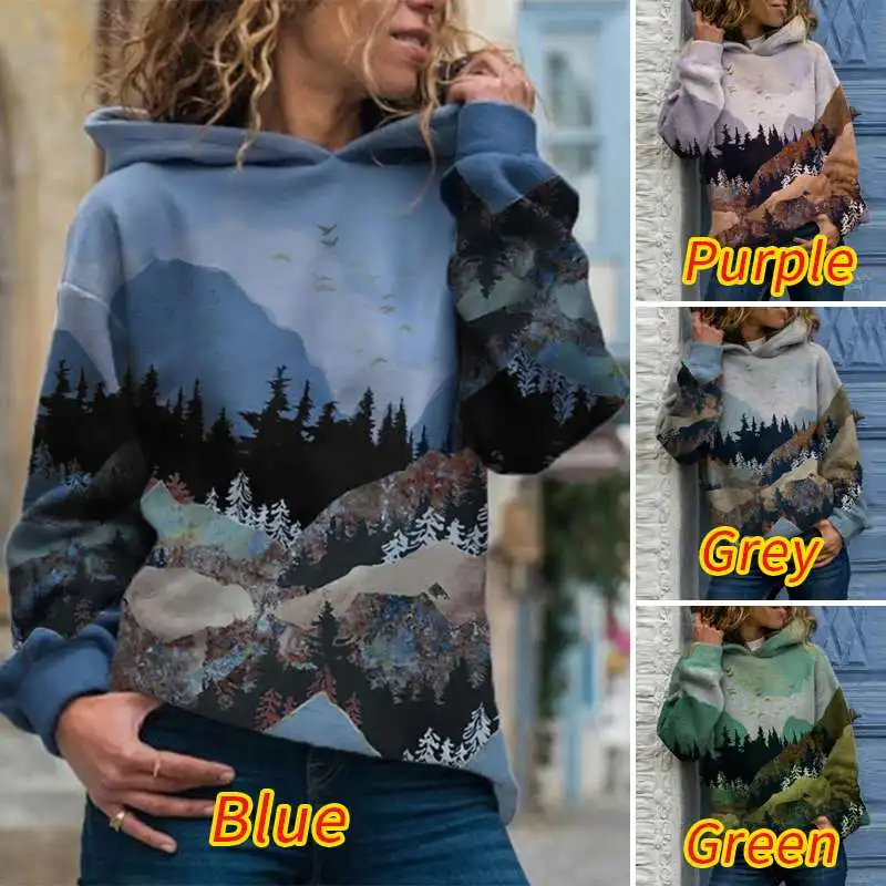 ZANZEA Vintage Kapuces Džemperis Modes Sieviešu Iespiesti Rudens sporta Krekls ar garām Piedurknēm Top Gadījuma Zaudēt Streetwear Hoodies