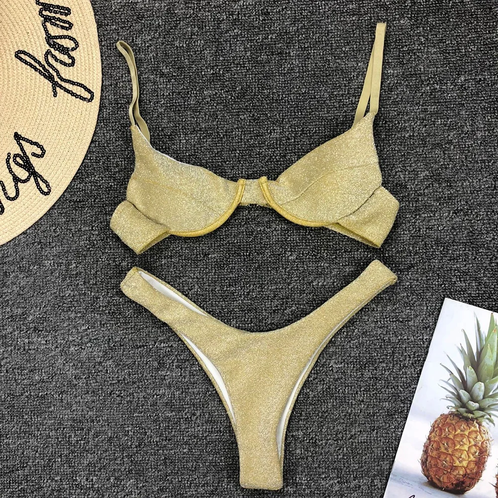 4, Cieta Krāsas Bikini Komplekts Sexy Push Up Peldkostīmi Sieviešu Brazīlijas Peldkostīmu Vidū Vidukļa Mirdzēt Biquini Pavada Divi Gabali Peldkostīms