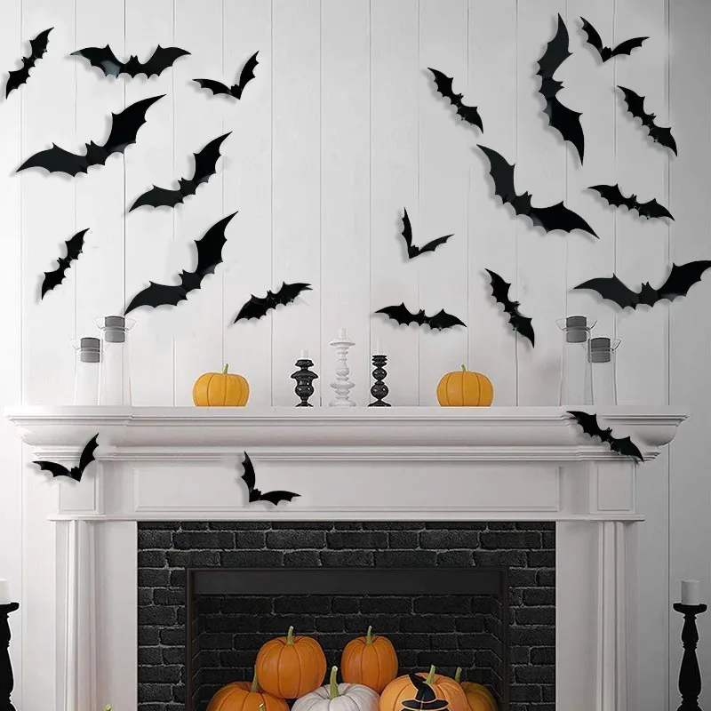 12/28pcs 3D Black Bat PVC Sienas Uzlīmes Halloween Puse Apdare, Mājas Bārs Biedējošu Aksesuārus Bērnu Istabas DIY Uzlīmēm, Lielo Izmēru