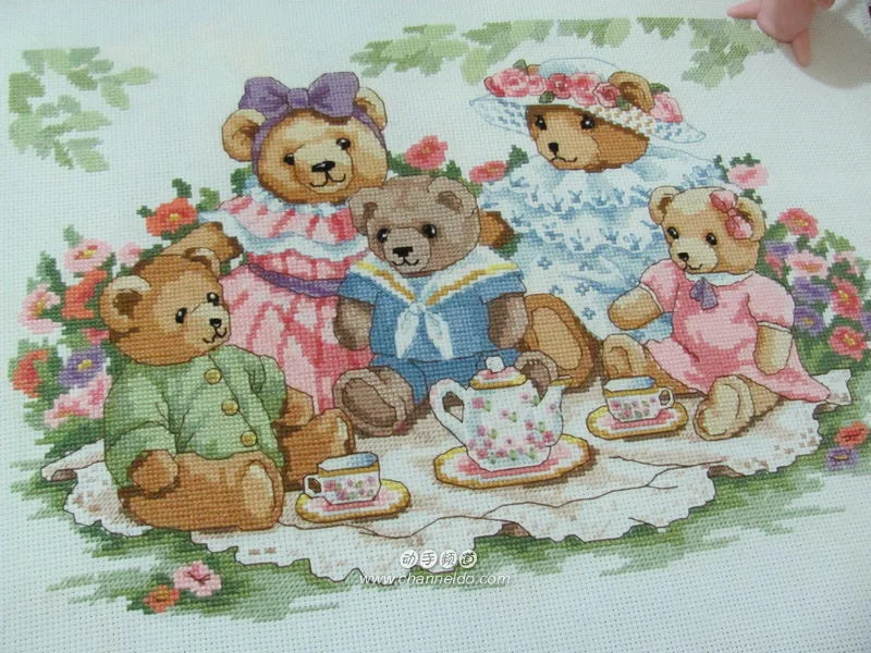 BEZMAKSAS piegāde karstā pārdot augstākās Kvalitātes skaitot cross stitch komplekts teddy bear, Pēcpusdienas tēja DIM 3733