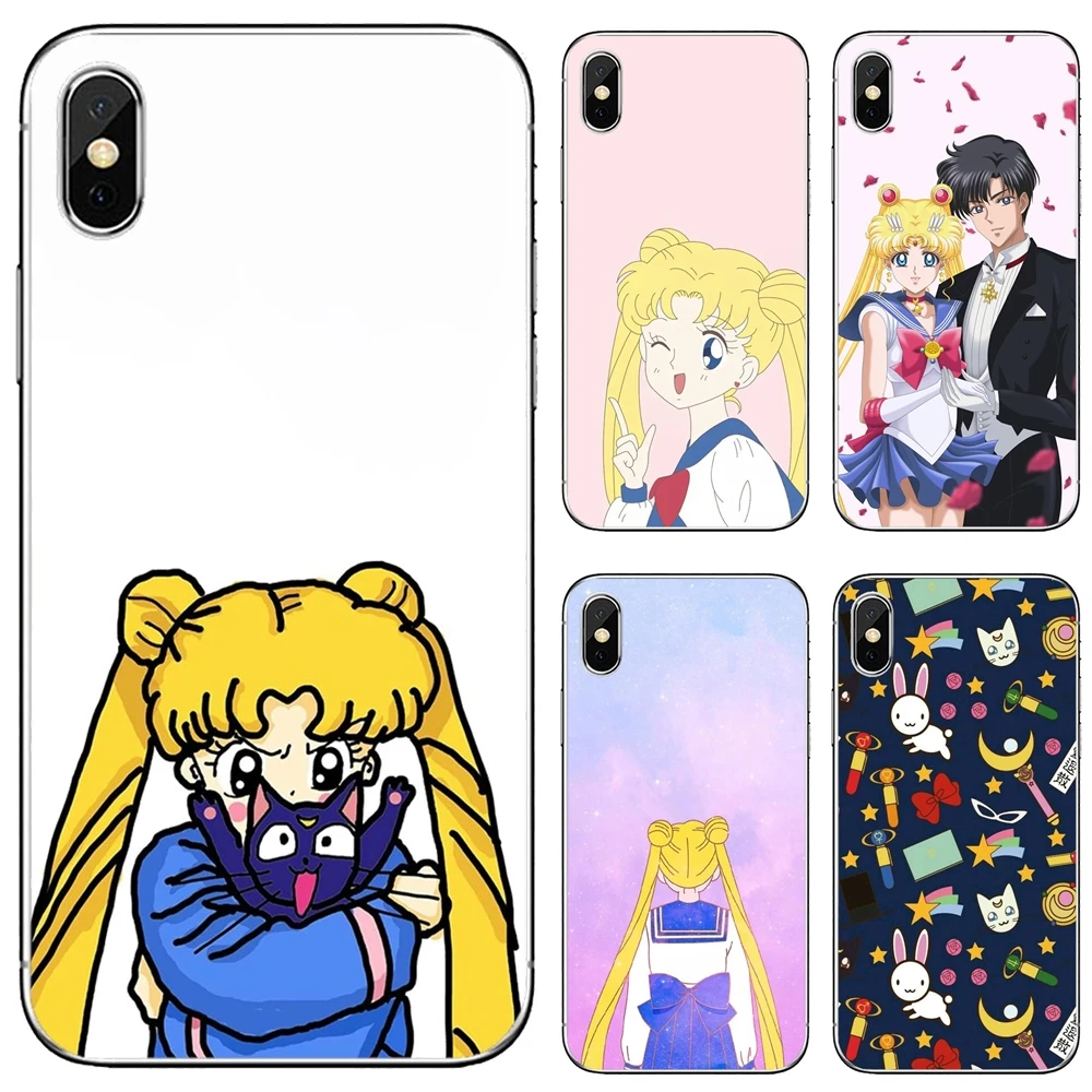 Par Huawei P30 P40 P20 P7 P8 P9 P10 Lite Plus Pro 2016 2017 Mini Mobilo Telefonu Gadījumā Rozā-Anime-Kawaii-Sailor Moon