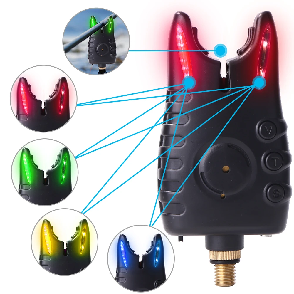 Izturīgs Zvejas Bite Alarm Luminiscenci Indikators 8 LED Regulējams Signāla Skaļumu Karpu makšķeres un Piederumi 90x40x40mm