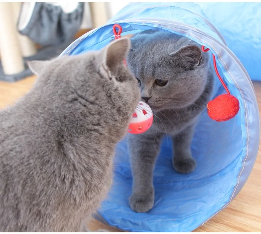 Pet Cat Toy Tuneļa 2 Caurumi Spēlēt Caurules Bumbas Saliekams Sprogot Kaķēns Rotaļlietas Kucēns, Mājas Seskiem, Trušiem, Spēlēt Suns Tuneļa Caurules Reizes