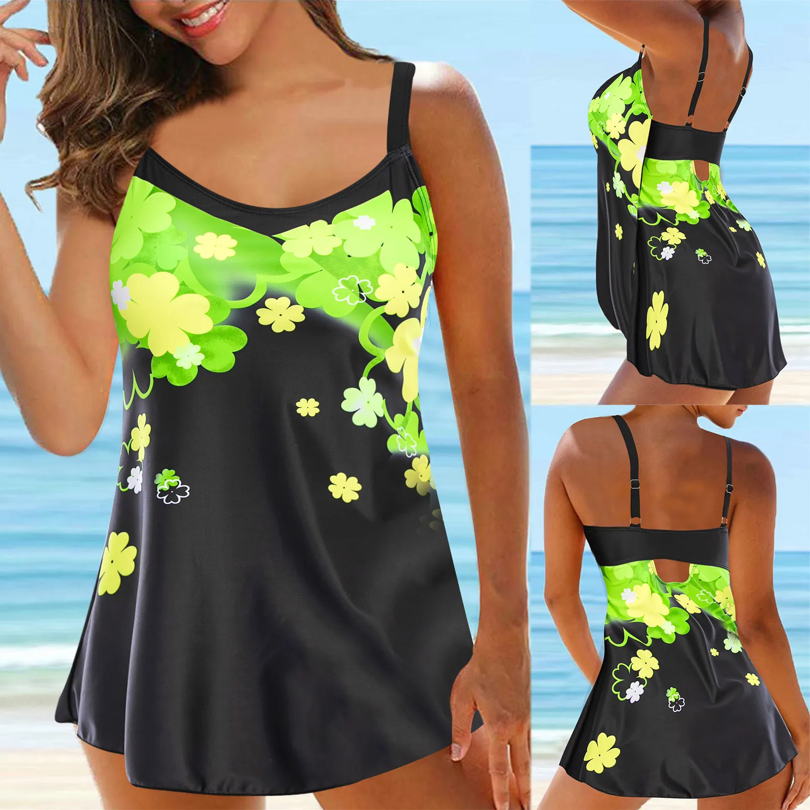 Sieviešu Tankini Peldkostīmi Liels Digital Print Hot Spring Beach Resort Split Peldkostīmu Uzstādīt Sieviešu Peldēšanas Tērps