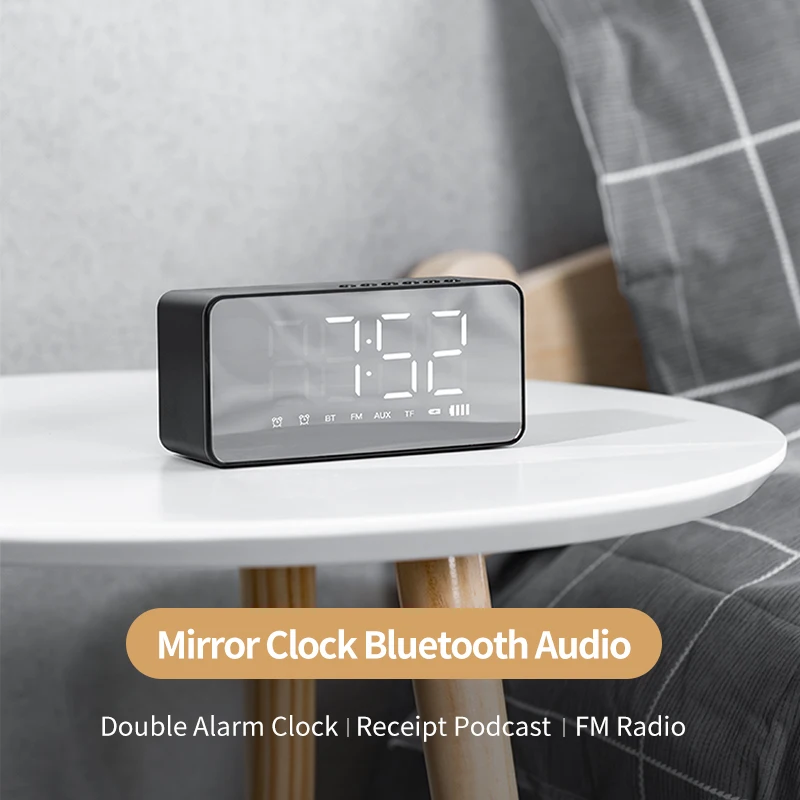 Digitālais Modinātājs Radio LED Spogulis Bezvadu Bluetooth 5.0 Skaļrunis MP3 FM Bluetooth 2 Guļamistabas Laiks Apgaismojums Regulējams