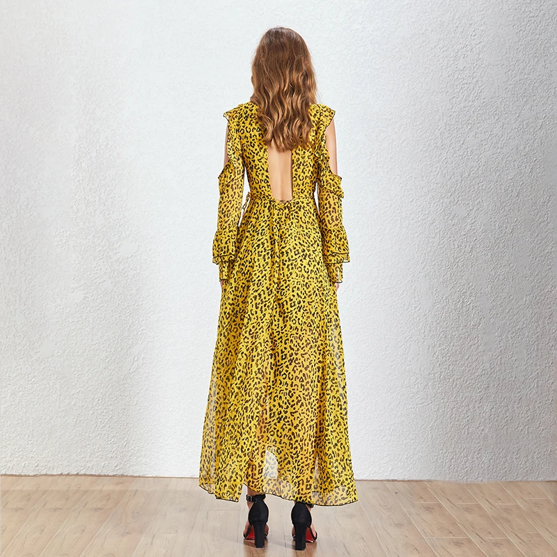 TWOTWINSTYLE Dobi No Leopard Print Kleita Sieviešu V Kakla garām Piedurknēm, Augsta Vidukļa Pavasara Kleitas Sieviešu Modes Jauns Apģērbu