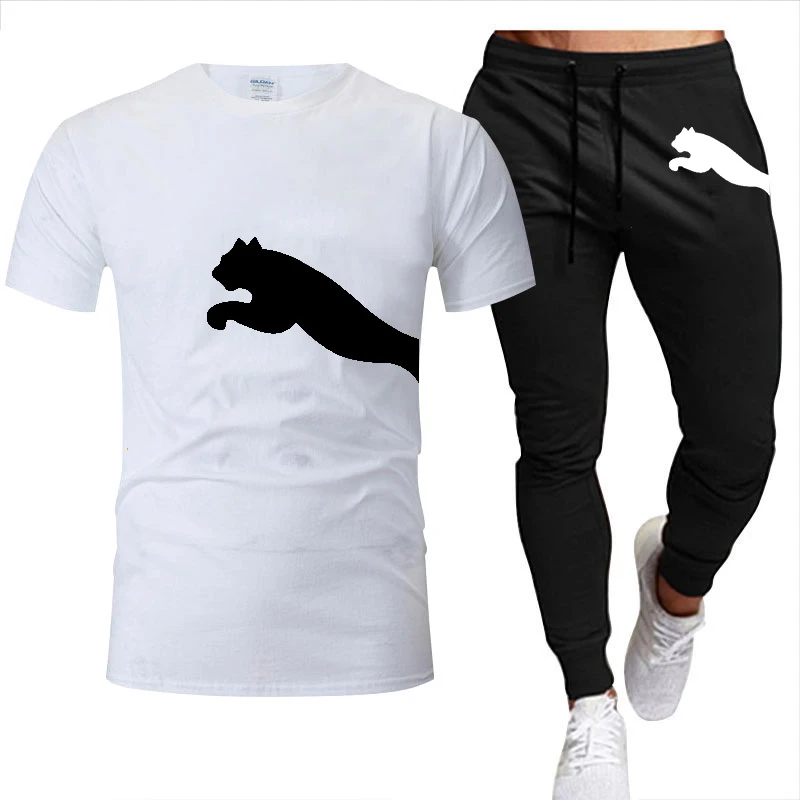 Vasarā Jaunu Stilu Vīriešu Sporta Tērps Zīmola LOGO Drukas Gadījuma Modes Kokvilnas ar Īsām Piedurknēm krekls Vīriešu T-Krekls + Bikses Uzvalks