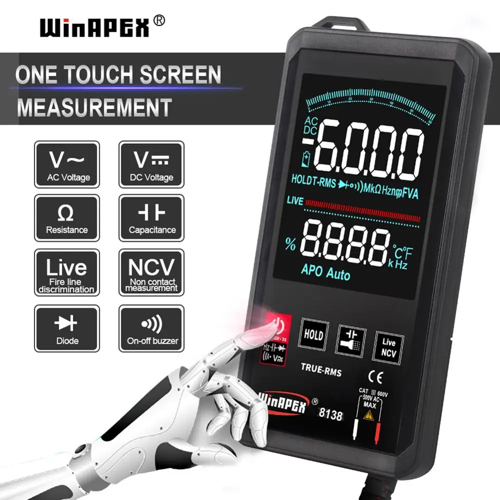 WinAPEX ET8138/8136 Touch Screen Multimetrs diskrētas 6000 Skaits Taisnība-vidējais KVADRĀTISKAIS Spriegums Frekvence Kapacitāte Diode TSV Testeris