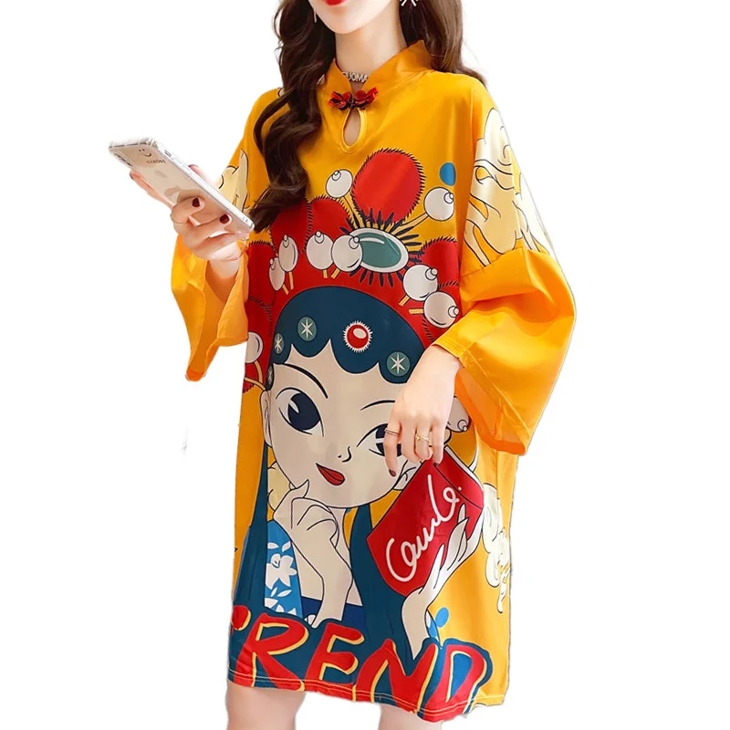 Kywommnz Ķīniešu Stila Uzlabota Cheongsam Kleita Sievietēm Streetwear Modes Drukāšanas Trīs Ceturksnī MINI Svārki Vasarā Ir 2021. E2403