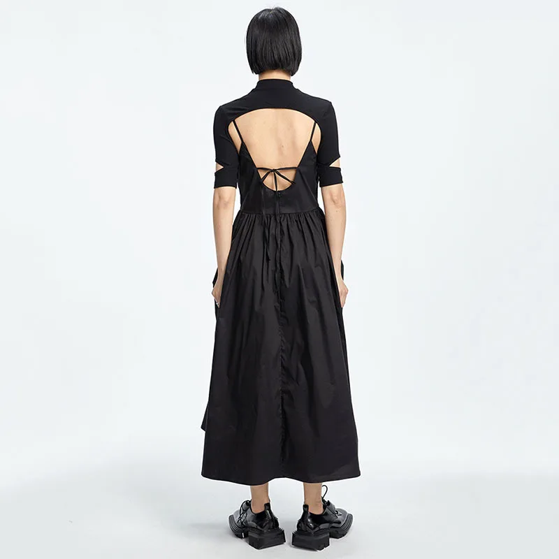 [EAM] Sieviešu Black Kroku Savirmot Backless Eleganta Kleita Jauns Strapless bez Piedurknēm Loose Fit Modes Pavasara Vasaras 2021 1DD7303