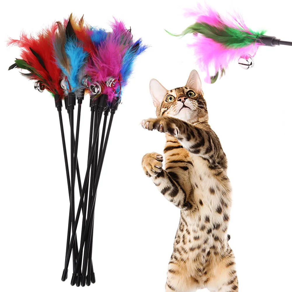 5gab/daudz Kaķu Rotaļlietas Spalvu Zizli Kaķēns Kaķis Teaser Turcija Spalvu Interaktīvās Funny Kaķis Stick Interaktīvās Pakaļdzīšanās Rotaļlietas Stick