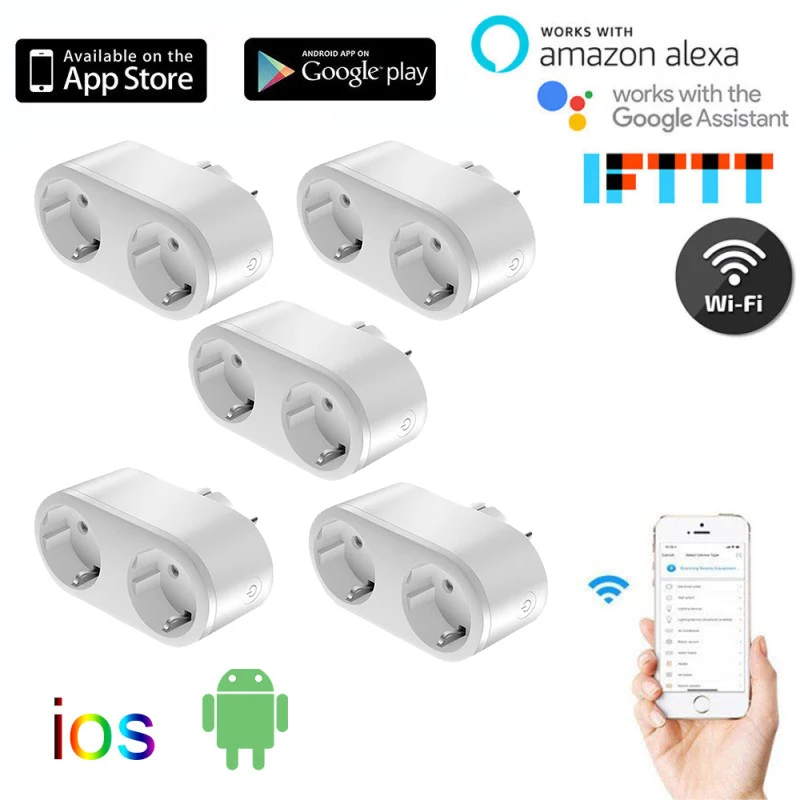 Smart Plug Dual Wifi Sveces 2 in 1 Pagarinātāji Kārba Strādā ar Alexa, Google Home Smart Dzīves App Nav Nepieciešama centrs Grafikus Ligzda