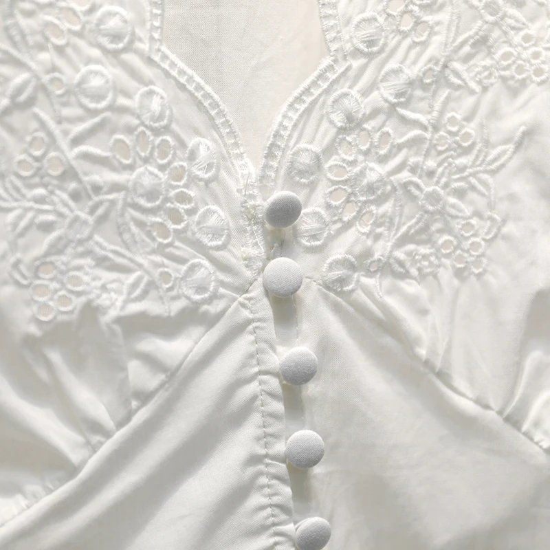 Elegants Mežģīņu Krekli Femme Puff Piedurknēm Vintage Pogu, Līdz Dobi No Topi Šiks Balta 2021 Camisas Mujer Blūze Krekls, Tunika Sievietēm