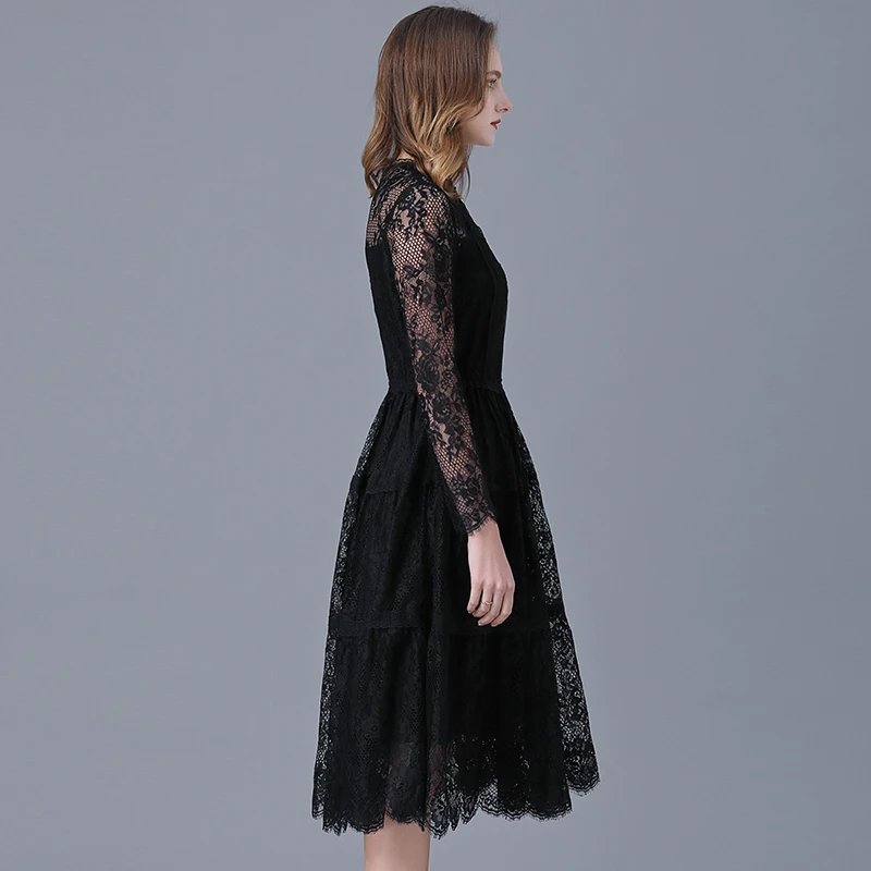 Sieviešu plus lieluma Melna kleitas Jauno franču dobi no mežģīņu zīmolu kleitas par pavasara un rudens kleita 2021.