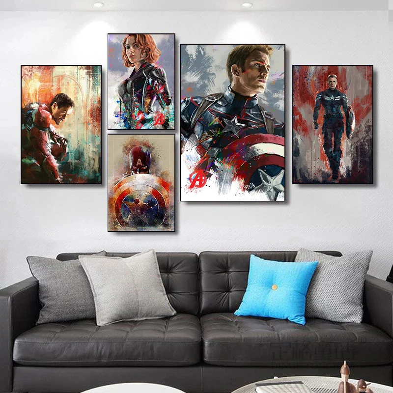 Marvel Supervaroņu Filmu Dzelzs Vīrs, Kapteinis Amerika Anime Plakāti un Izdrukas Audekls Krāsošana Sienas Art Pictures Mājas Apdare