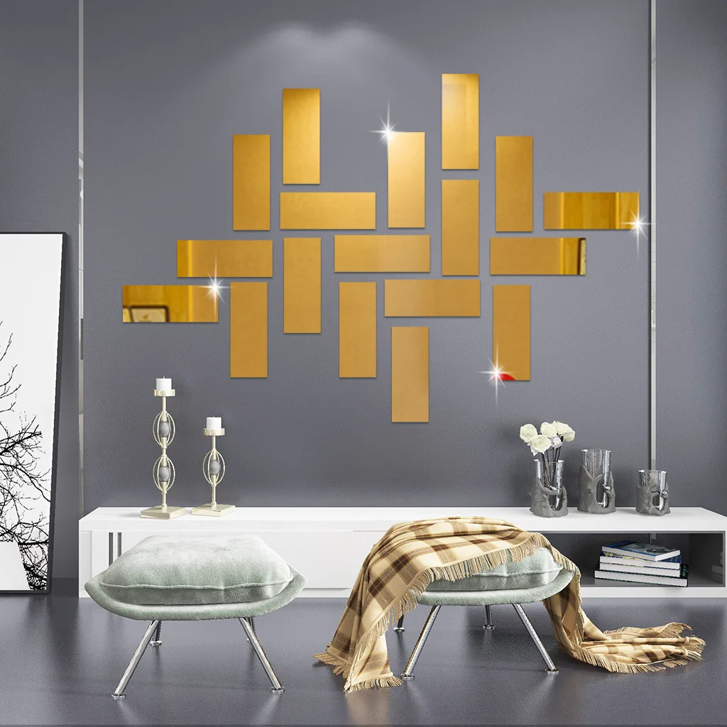 Zelta, Sudraba Melna 3D Radošo Taisnstūra Modelēšana Akrila Spoguļa Uzlīmes Dzīvojamā Istaba Guļamistaba Vannas istaba Mājās Apdare, Krāsošana