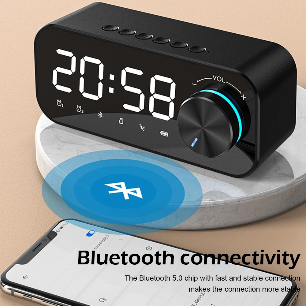 Modinātājs Bluetooth Skaļruni, LED Ciparu Displejs Modinātājs Radio LED Bezvadu TF Kartes Subwoofer Mūzikas Atskaņotājs Galda Pulkstenis