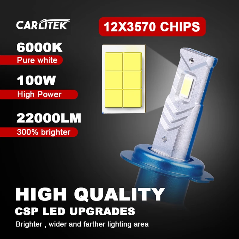 Carlitek H7 LED priekšējie Lukturi 22000LM CSP Mikroshēmas H4 H11 H8, H9 9005 9006 HB3 HB4 6000K Augsta Gaismas tuvās Gaismas 100W lieljaudas Auto Gaismas