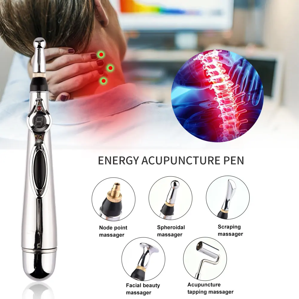 Lāzera Acupoint Masāža Pildspalvu Elektriskā Meridian Akupunktūras Terapijas Ierīces Glābšanas Sāpes Mini Stimulāciju Ķermeņa Masieris ar 5 Galvām