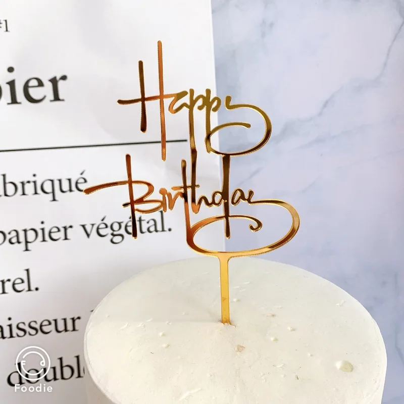 Plānas Sloksnes Akrila Happy Birthday Cake Topper Zelta, Sudraba Melna Kūka Toppers, Lai Dzimšanas Dienas Svinības Deserta Kūka Dekorēšanas Piederumi