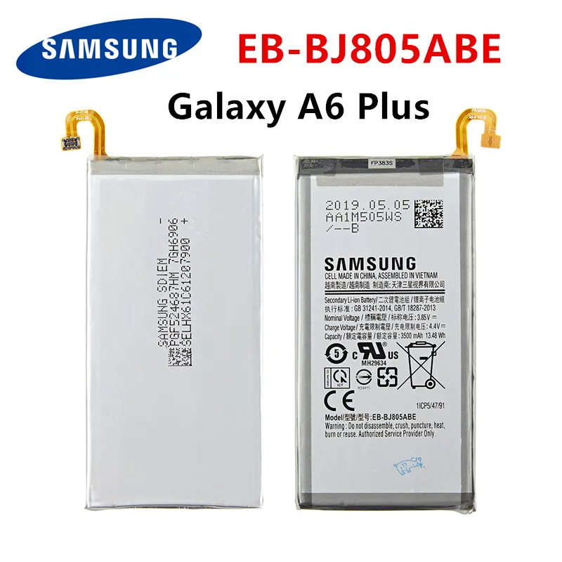 SAMSUNG Oriģinālā EB-BJ805ABE 3500mAh Akumulators Samsung Galaxy A6 Plus A6+ SM-A605F A605G A6050 A605K A605FN A605GN A6058