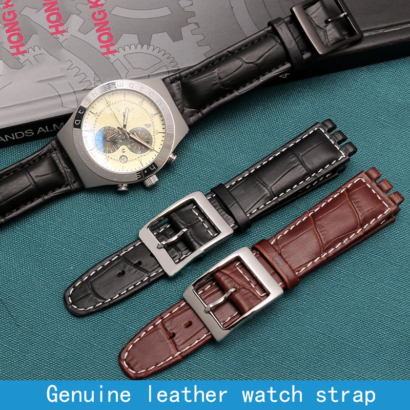 Īstas ādas skatīties siksnu swatch watchband 17mm 19mm Zobiem interfeiss rokas pulksteņi joslā vīriešiem, sievietēm, sporta ādas aproce