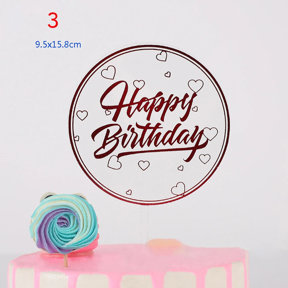 Kawaii Zelta Foliju, Happy Birthday Cake Topper Dzimšanas Dienas Svinības Akrila Kūka Toppers Krāsu Cupcake Toppers Rotājumi, Instrumenti,