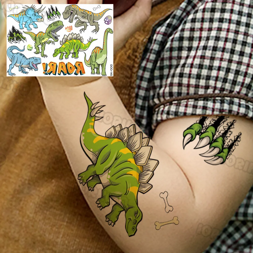 Smieklīgi Akvarelis Dino Pagaidu Tetovējumi, Lai Bērniem, Bērniem Sejas Zēni Meitene Viltus Gudrs T-Rex Tetovējumu Uzlīmes Toddler Dinozauru Tatoos