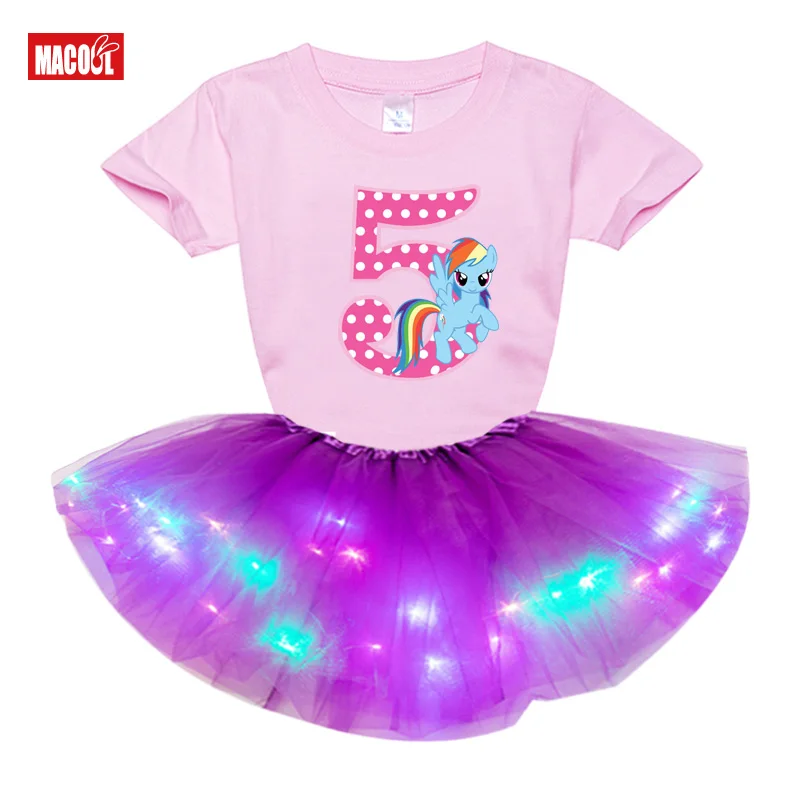 Zīdainis, Mazulis Baby Girl Dress 2-7Year Dzimšanas dienas svinības Apģērbs, Zīdaiņu Princese Meiteņu Drēbes Karikatūra Izdrukāt Īss T-krekls, Kleita 2gab