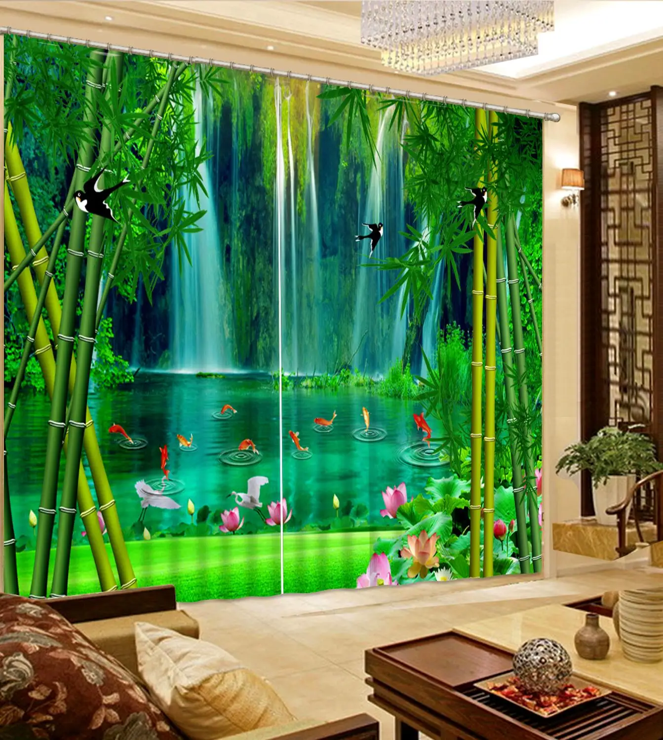 3D Aizkari pasūtījuma Ūdenskritums dekorācijas guļamistabas aizkari viesistabā Mājas Skaisti modes aizkari