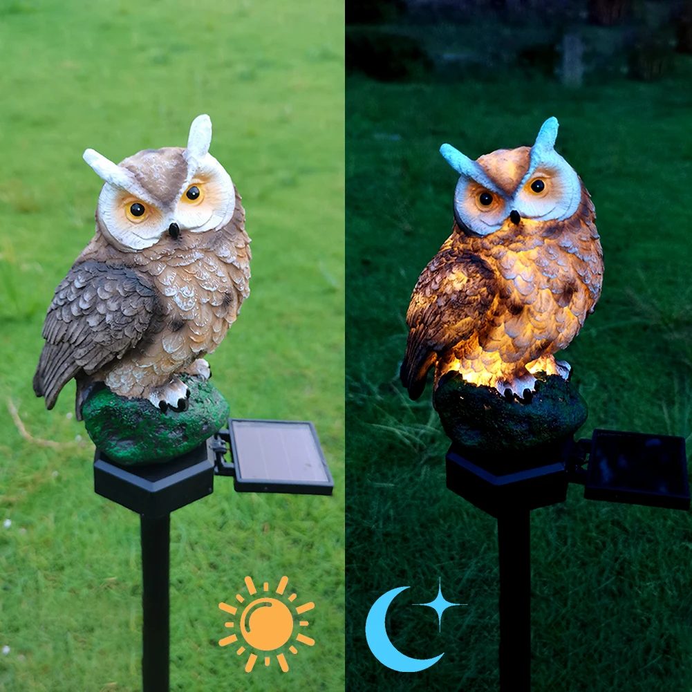 Saules LED Zālienu Gaismas Pūce Formas Āra Ainavu Pagalmā Dārza Staba Statuja Ārpuse Nakts Lampas Ūdensizturīgs Dzīvnieku, Putnu Ornamentu
