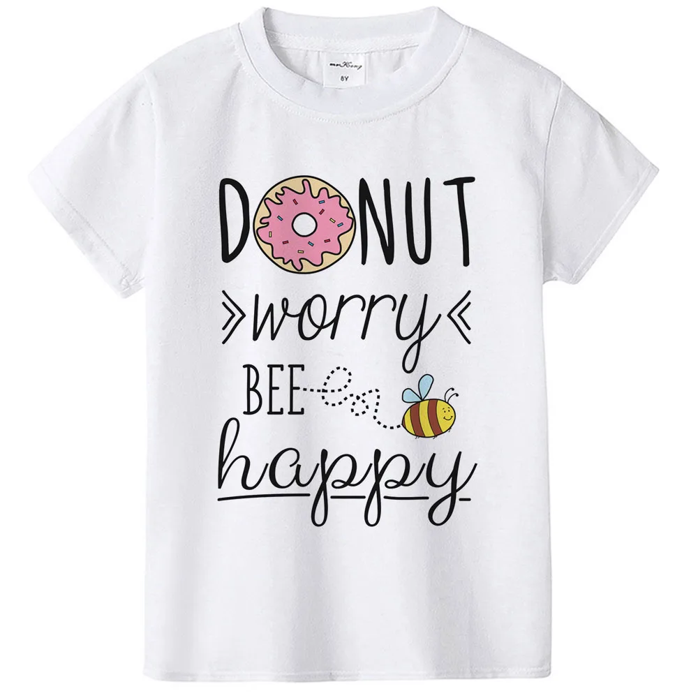 Dizains Donut Jāuztraucas Būt Laimīgs, Gudrs Drukāt Baby Meitenes Īsām Piedurknēm T-krekls Smieklīgi Donut Tee Krekli Bērniem Kawaii Topi Apģērbi