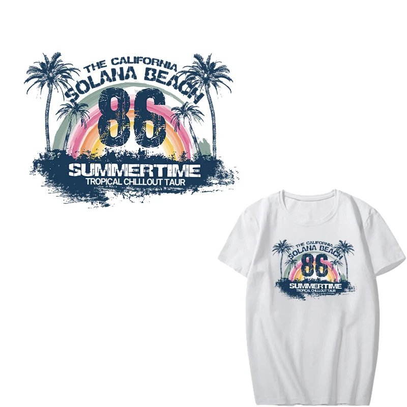 Dzelzs uz Palmu Koku Ainavu Plankumi Apģērbu DIY T-krekls Appliques Vēstuli Varavīksnes Plāksteris Uzlīmes uz Apģērba Siltuma Preses