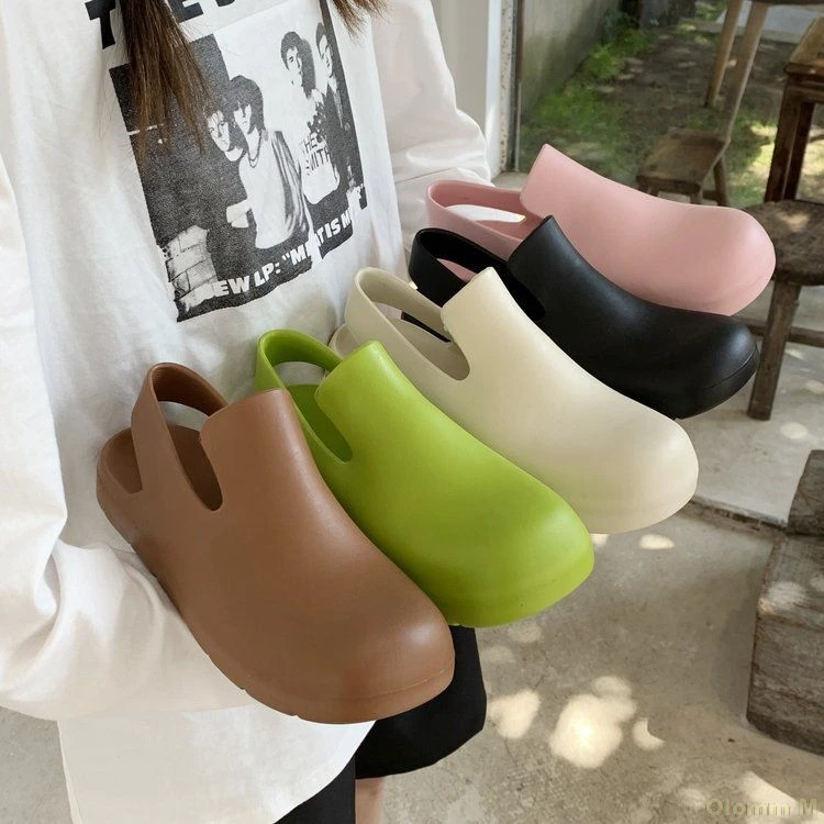 Lietus zābaki ir 2021. vasaras jaunās Eiropas un Amerikāņu stila sandales zaļā modes Baotou pvc dzīvoklis sieviešu kurpes