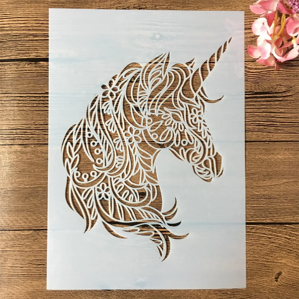A4 29cm Mandala Unicorn DIY Layering Trafareti, Sienu Krāsošana Albums Krāsošana ar Spiešanu Albumu Dekoratīvās Veidne