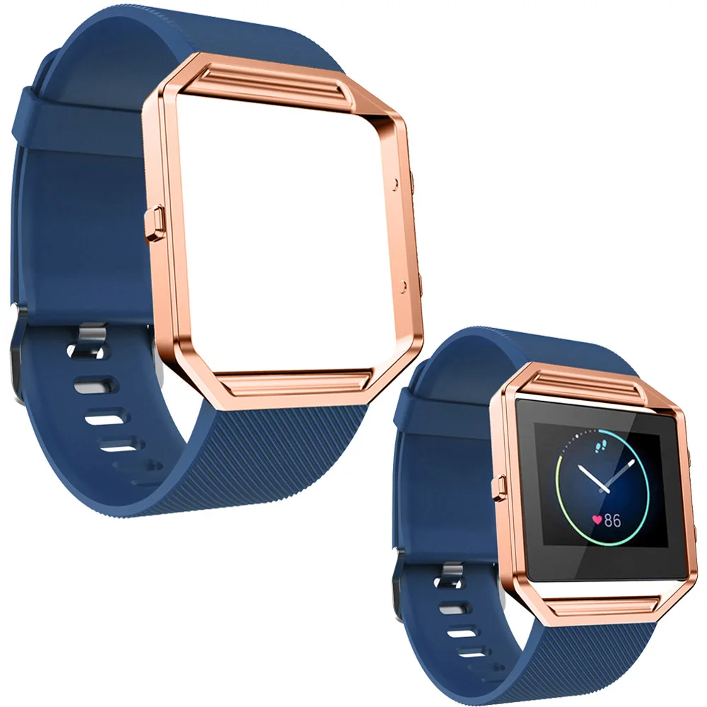 Silikona Watchband Par Fitbit Blaze Smart Fitnesa Skatīties Joslas Rezerves Siksna ar Rose Gold Metāla Rāmis Gadījumā