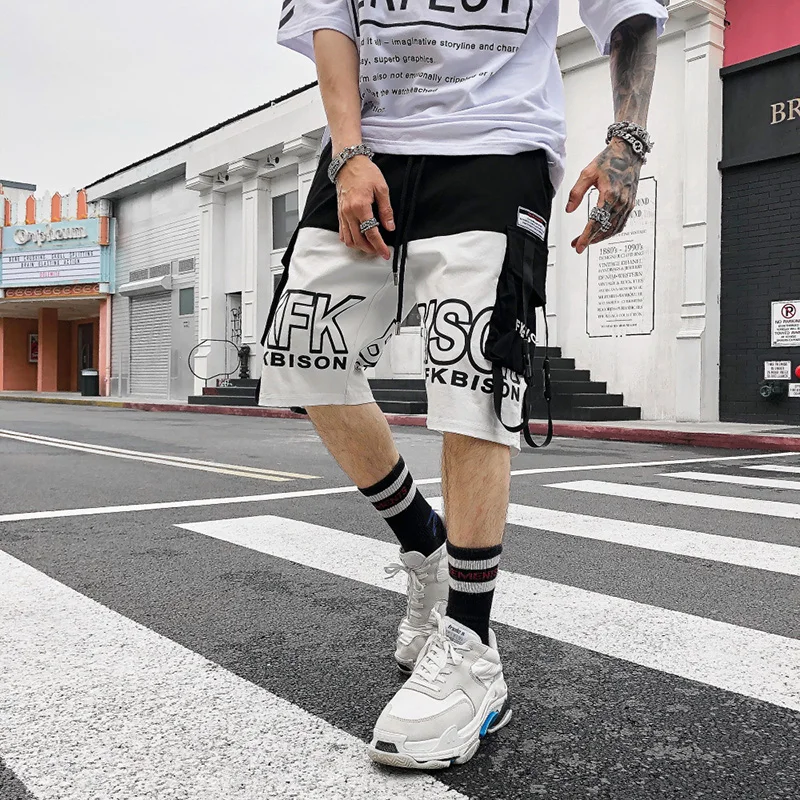 Japāņu Modes Kravas Šorti Vīriešiem Lentes Kabatas Sajauc Krāsu Harajuku Streetwear Gadījuma Šorti Vīriešu Hip Hop Joggers Apģērbi