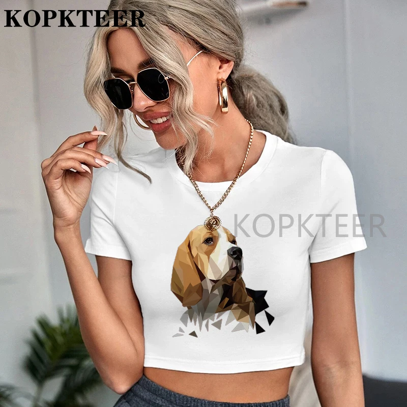 Ir 2021. Gudrs Bīgls Drukas T Kawaii Suns Sievietes Crop Topi ar Īsām Piedurknēm T-krekls Ulzzang Harajuku Tees Vogue Vasaras Apģērbu