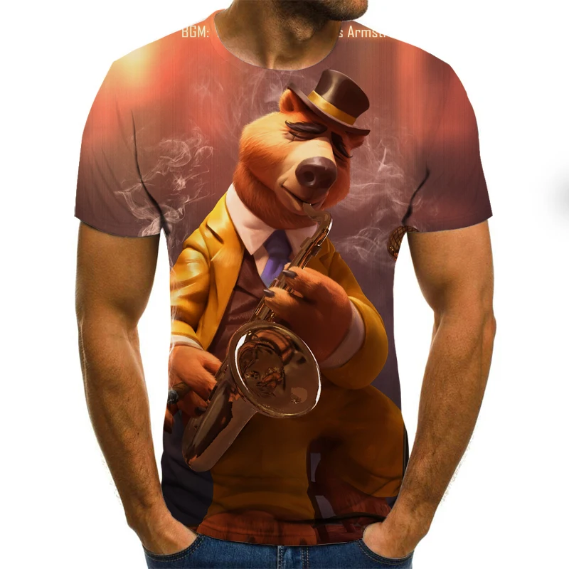Smieklīgi karikatūra vīriešu T-krekls vasaras modes top 3D apaļu kakla īsām piedurknēm gudrs vēja ikdienas krekls T-krekls