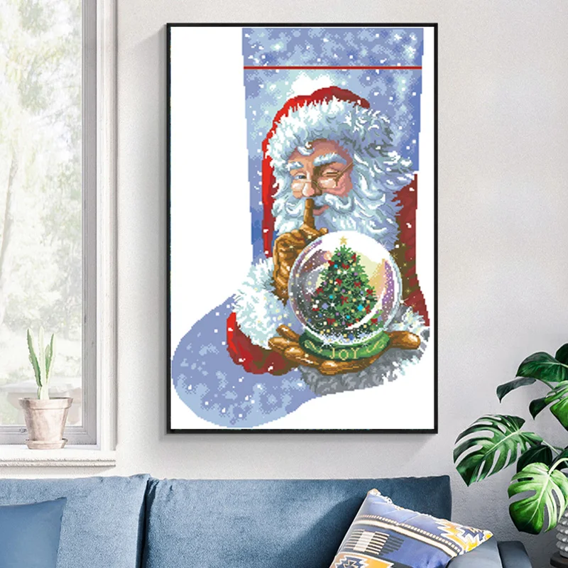Santa Claus Cross Stitch Komplekti Modeļus Iespiesti Audekla Izšuvums Ar Diegiem 11CT 14CT DIY Rokdarbi Zīmēšana Amatu Mājas Dekoru