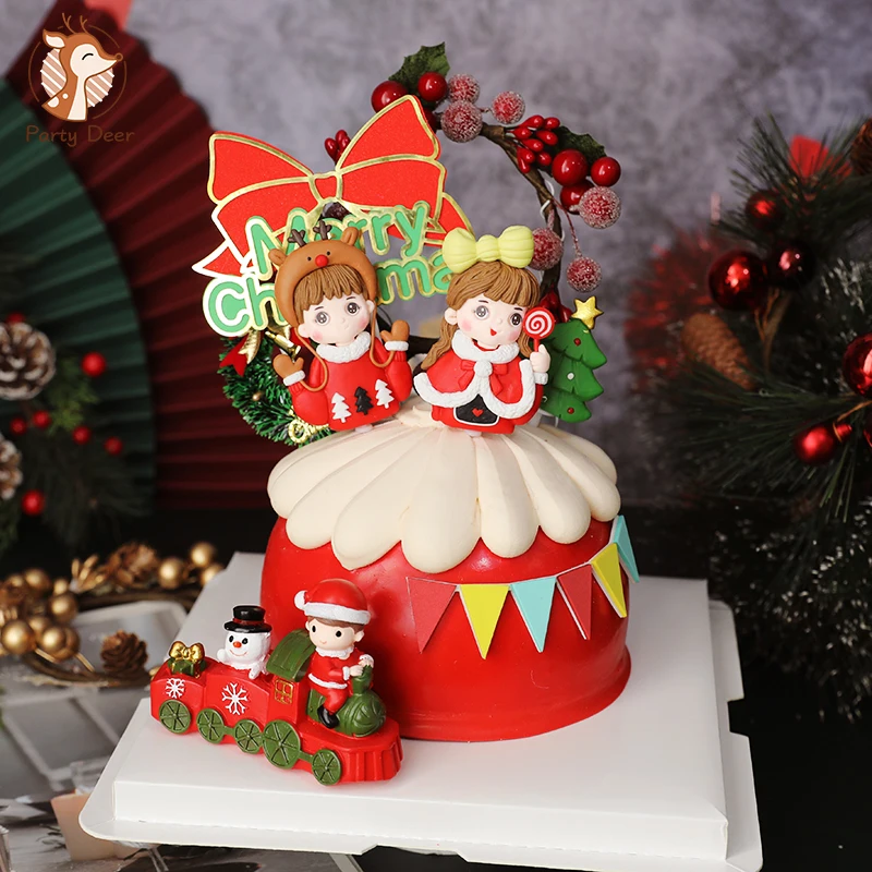 Ziemassvētku keramikas rotājumi Elk zēns un Ziemassvētku meitene Sniegavīrs vilciena puses Ziemassvētki Zvaigžņu Koku Cepšanas Piederumi Jauno Gadu Mīlestības Dāvanas