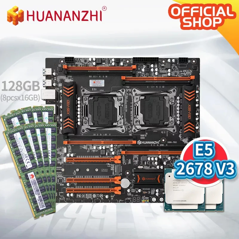 HUANANZHI X99 F8D X99 Pamatplate, Intel Dual ar Intel XEON E5 2678 V3*2 ar 8*16GB DDR4 RECC atmiņas combo kit NVME USB 3.0