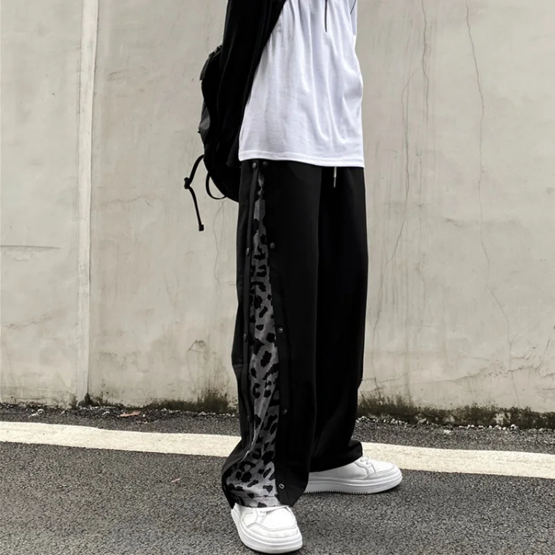 Aolamegs Vīriešu Bikses, Leoparda Raibs Pogu Treniņbikses Hip Hop Vintage Baggy Goth Bikses Pāris lielās Ielas Harajuku Streetwear