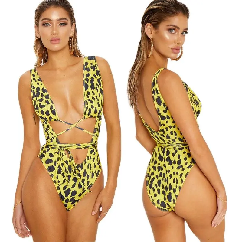 Vasarā Jaunu Sexy Sievietes Vienā Gabalā Serpentīns Leopards Izdrukāt Monokini Pārsējs Peldkostīms Push Up Polsterēts Bikini Peldkostīmu, Peldbikses
