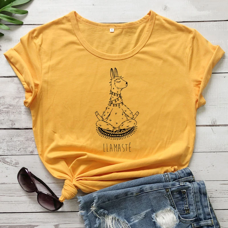 Llamaste Kokvilnas T-krekls Gudrs Lamu Grafiskais Tee Krekls Top Smieklīgi Sieviešu Jogas Meditācijas T Camiseta