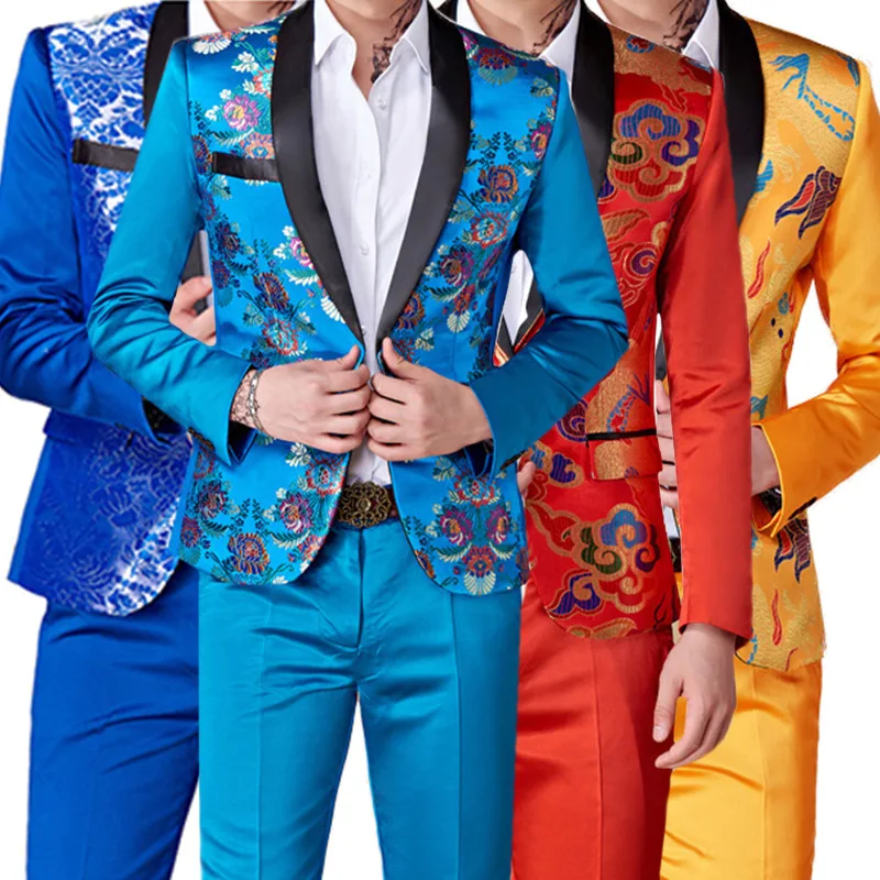 Ir 2021. Modes Jaunu Vīriešu Ikdienas Biznesa Uzņēmēja Ziedu žakete Bikses 2 Gab Set/ Vīriešu Krāsains Slim Fit Bleizeri, Žaketes Bikses
