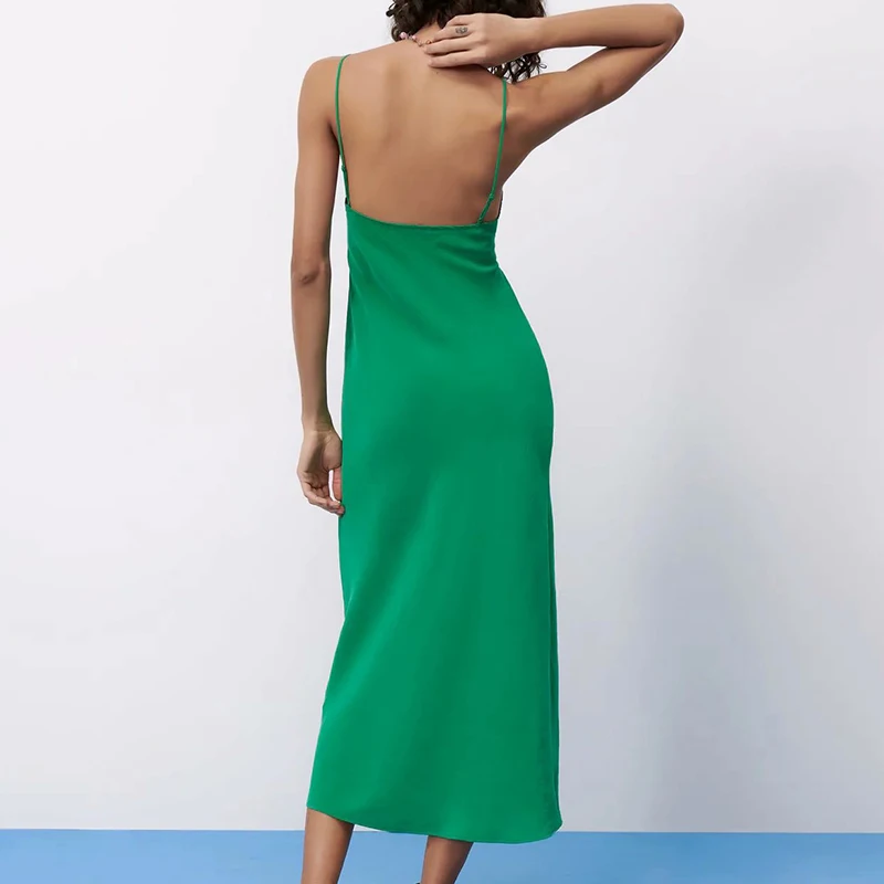 Za kleitu modes vienkāršu sieviešu kleita ir 2021. vasaras jaunā modes zaļā sexy zeķturi V-veida kakla šiks iela naktsklubs sieviešu kleita