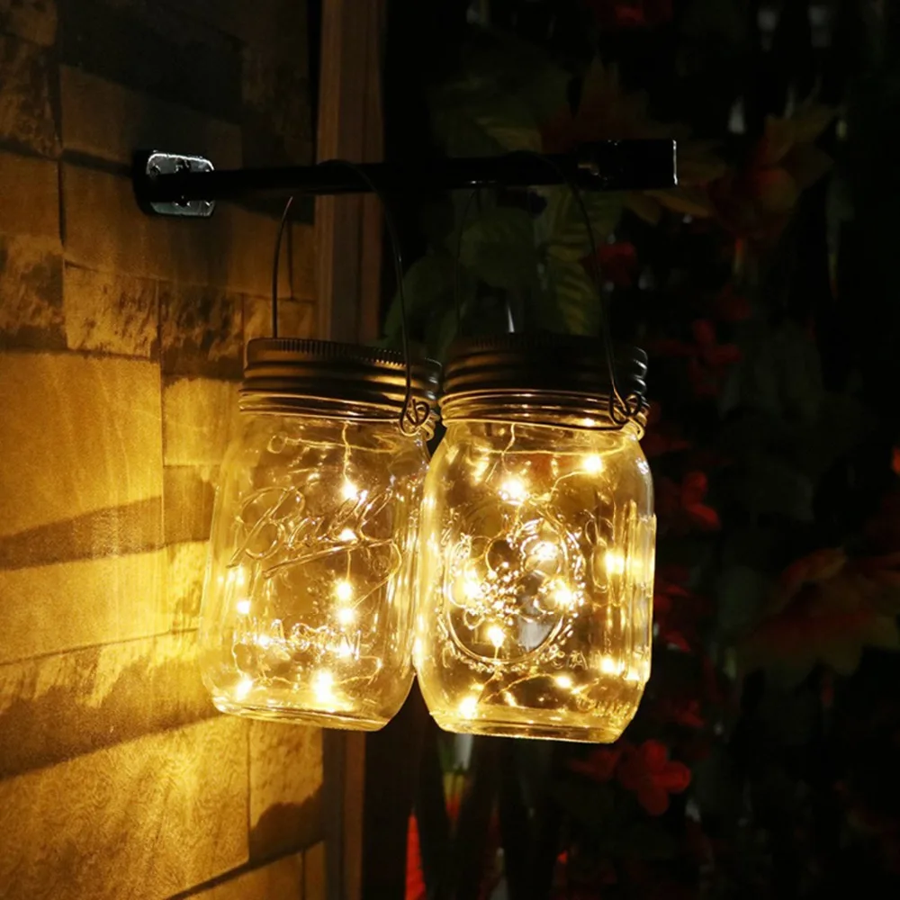20 LED Saules Pasaku Gaismu Mūrnieks Jar Vāku Ievietojiet Krāsa Mainās Dārza Dekori Ziemassvētku Apgaismojums Āra Kāzu Dekorēšana