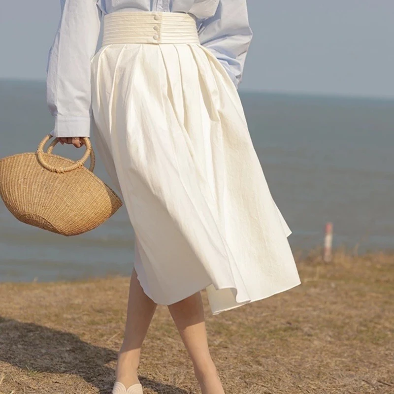 Ir 2021. Pavasara Sieviešu Svārki ar Augstu Jostas Lielās Šūpoles Midi Svārki korejas Kabatas Birojs Dāma Elegants Sieviešu Svārki Jupe Femme Falda gudrs