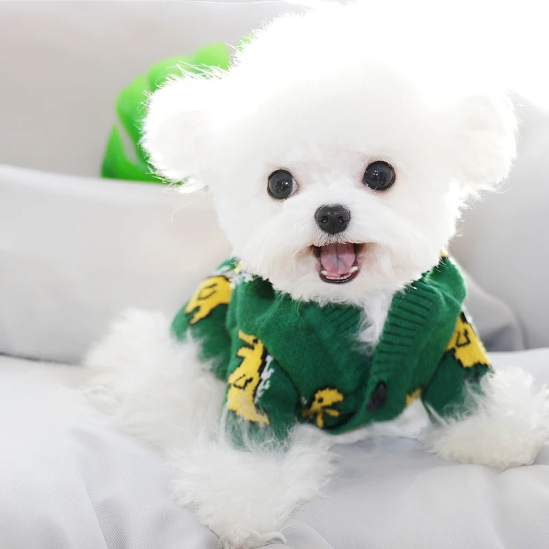 SUPREPET Buttoned Pet Džemperis Rudens Drēbes Zaļā Dinozauru Teddy Ziemas Bichon Kostīms Suņu Schnauzer Pomerānijas Suņu Apģērbu Kaķis